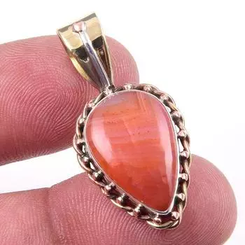 Natural Carnelian Gemstone 925 Solid Sterling Silver Two Tone Pendant 1.25 m7q44