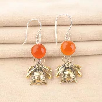 Natural Carnelian Gemstone 925 Sterling Silver Fashionable Handmade Earrings 2 EE-154-21