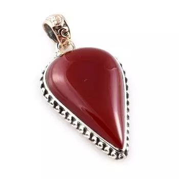 Natural Carnelian Gemstone 925 Sterling Silver Gift Two Tone Pendant 1.7 p5A65