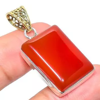 Natural Carnelian Gemstone 925 Sterling Silver Gift Two Tone Pendant 1.65 m7n32