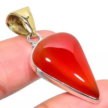 Natural Carnelian Gemstone 925 Sterling Silver Gift Two Tone Pendant 1.73 n1M48