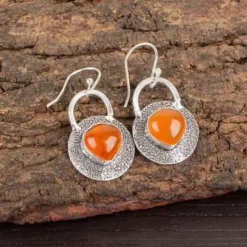 Natural Carnelian Gemstone 925 Sterling Silver Handmade Earrings 1.30 For Women EE-63-28