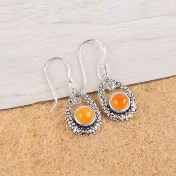 Natural Carnelian Gemstone 925 Sterling Silver Jewelry Statement Earrings 1.38 CE-3-24