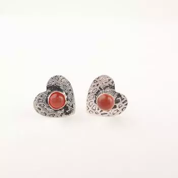 Natural Carnelian Gemstone 925 Sterling Silver Jewelry Handmade Heart Studs 0.6 EE-143-19