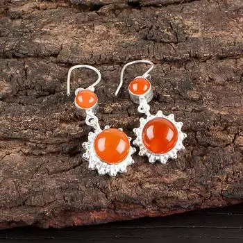 Natural Carnelian Gemstone 925 Sterling Silver Jewelry Handmade Earrings 1.80 EE-13-19