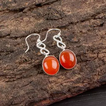 Natural Carnelian Gemstone 925 Sterling Silver Jewelry Handmade Earrings 1.60 EE-12-31