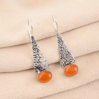 Natural Carnelian Gemstone 925 Sterling Silver Jewelry Handcrafted Earrings 1.9 EE-165-22