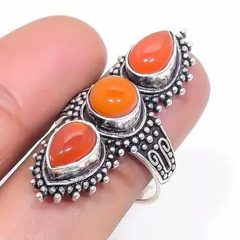 Natural Carnelian Gemstone 925 Sterling Silver Jewelry Ring Size 7.5 V1Q71