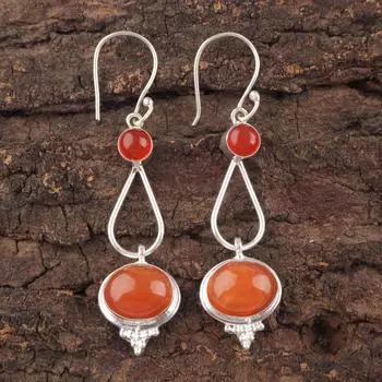 Natural Carnelian Gemstone Handmade 925 Sterling Silver Jewelry Earrings 2.50 EE-132-20