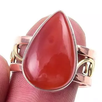 Natural Carnelian Gemstone Handmade 925 Sterling Silver Two Tone Ring S.7 g3r05