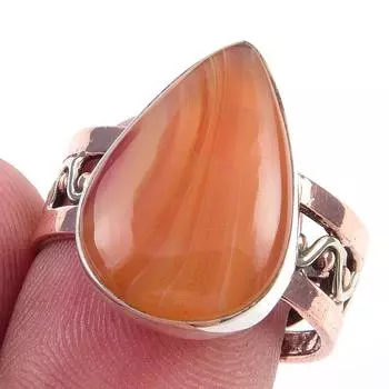 Natural Carnelian Gemstone Handmade 925 Sterling Silver Two Tone Ring S.8 H9z96