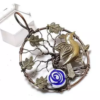 Natural Carving Flower Gemstone Copper Wire Wrap Jewelry Pendant 2.17 Q5K07