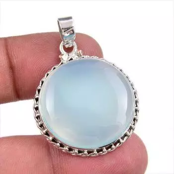 Natural Chalcedony Gemstone 925 Solid Sterling Silver Jewelry Pendant 1.50 g8C67