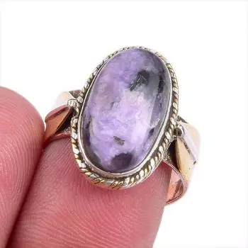 Natural Chaorite Gemstone Two Tone 925 Sterling Silver Jewelry Ring Size 8 d5U21