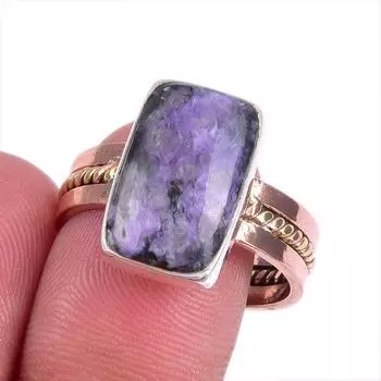 Natural Chaorite Gemstone Two Tone 925 Sterling Silver Jewelry Ring Size 10 q9e01