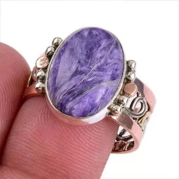 Natural Chaorite Gemstone Two Tone 925 Sterling Silver Jewelry Ring S.6.5 J9S48