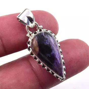 Natural Charoite 925 Solid Sterling Silver Gift Jewelry Pendant 1.25 N4E19