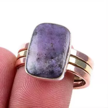Natural Charoite Gemstone 925 Solid Silver Jewelry Two Tone Ring Size 10US s7W37