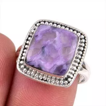 Natural Charoite Gemstone 925 Solid Sterling Silver Jewelry Ring Size 7.5 s0a89