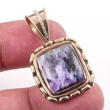 Natural Charoite Gemstone 925 Solid Sterling Silver Two Tone Pendant 1.25 k5P27