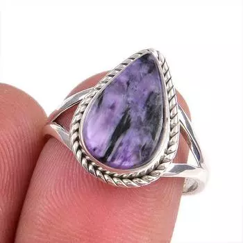 Natural Charoite Gemstone 925 Solid Sterling Silver Jewelry Ring Size 7.5 A2T03