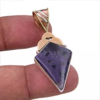 Natural Charoite Gemstone 925 Solid Sterling Silver Two Tone Pendant 1.75 i9c06