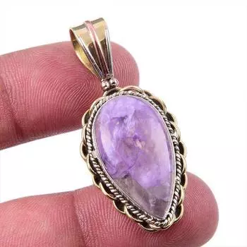 Natural Charoite Gemstone 925 Solid Sterling Silver Two Tone Pendant 1.50 F5S71