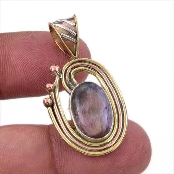 Natural Charoite Gemstone 925 Solid Sterling Silver Two Tone Pendant 1.50 J0f86