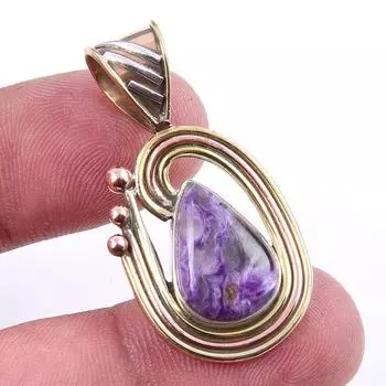 Natural Charoite Gemstone 925 Solid Sterling Silver Two Tone Pendant 1.50 l5K75