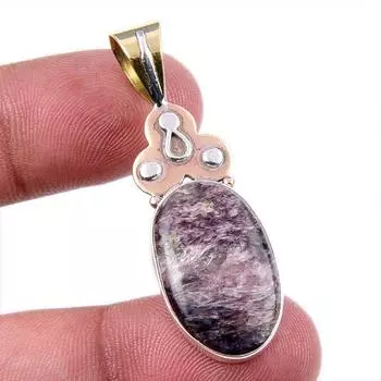 Natural Charoite Gemstone 925 Solid Sterling Silver Two Tone Pendant 1.75 F8O85