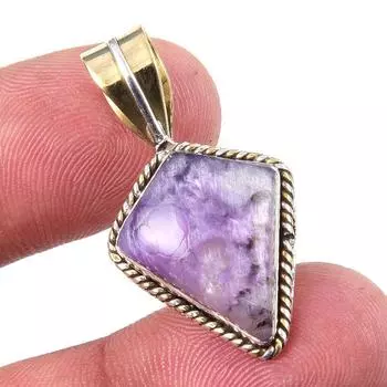 Natural Charoite Gemstone 925 Solid Sterling Silver Two Tone Pendant 1.25 Z9O74
