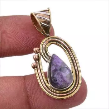 Natural Charoite Gemstone 925 Solid Sterling Silver Two Tone Pendant 1.50 e6a42