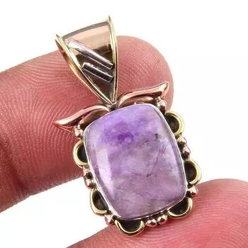 Natural Charoite Gemstone 925 Solid Sterling Silver Two Tone Pendant 1.25 R3f73