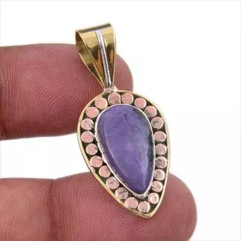 Natural Charoite Gemstone 925 Solid Sterling Silver Two Tone Pendant 1.50 Q7m70