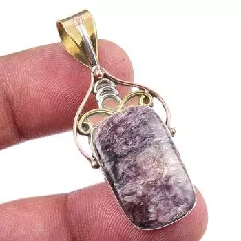 Natural Charoite Gemstone 925 Solid Sterling Silver Two Tone Pendant 1.75 l4t98