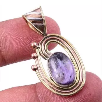 Natural Charoite Gemstone 925 Solid Sterling Silver Two Tone Pendant 1.50 D9c37