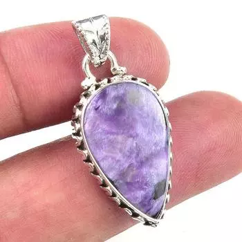 Natural Charoite Gemstone 925 Solid Sterling Silver Jewelry Pendant 1.25 Q0u11