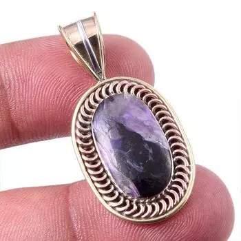 Natural Charoite Gemstone 925 Solid Sterling Silver Two Tone Pendant 1.50 S3y62