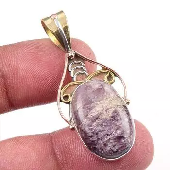 Natural Charoite Gemstone 925 Solid Sterling Silver Two Tone Pendant 1.75 g3l74