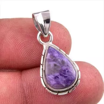 Natural Charoite Gemstone Handmade 925 Solid Sterling Silver Pendant 1.25 Y1D10