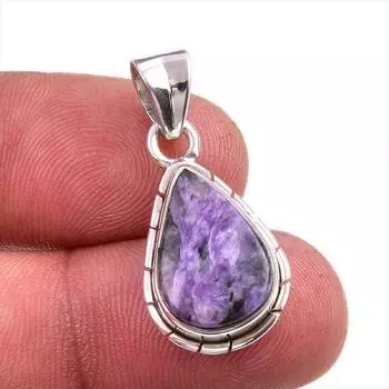 Natural Charoite Gemstone Handmade 925 Solid Sterling Silver Pendant 1.25 I0J53