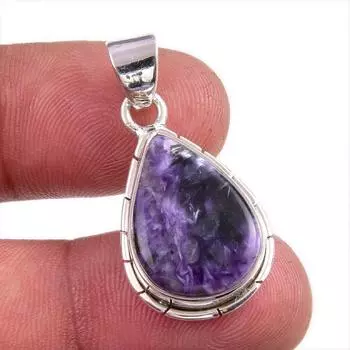 Natural Charoite Gemstone Handmade 925 Solid Sterling Silver Pendant 1.25 K2c07