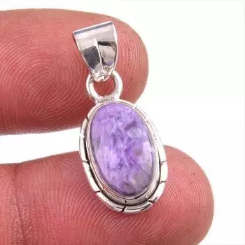 Natural Charoite Gemstone Handmade 925 Solid Sterling Silver Pendant 1.25 C4K59