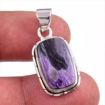 Natural Charoite Gemstone Handmade 925 Solid Sterling Silver Pendant 1.25 F1u30