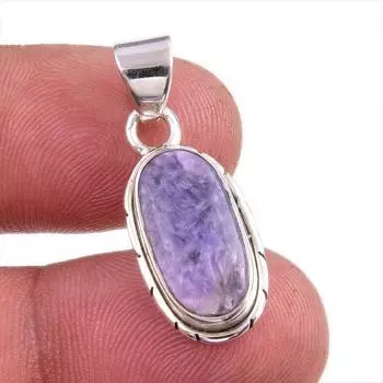 Natural Charoite Gemstone Handmade 925 Solid Sterling Silver Pendant 1.25 y5O58