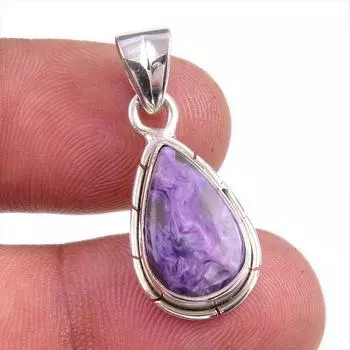 Natural Charoite Gemstone Handmade 925 Solid Sterling Silver Pendant 1.25 L1j15