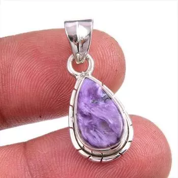 Natural Charoite Gemstone Handmade 925 Solid Sterling Silver Pendant 1.25 b8T37