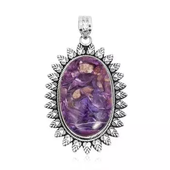 Подвеска из натурального чароита, серебро 925 пробы, драгоценный камень овальной формы, ювелирные изделия ручной работы, подарок для женщин, пасхальный подарок фиолетовый