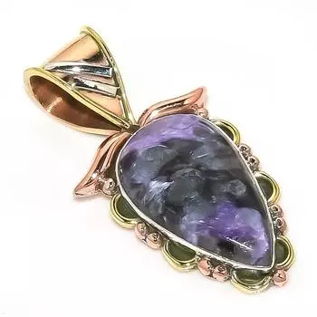 Natural Charoite Gemstone Two Tone 925 Solid Sterling Silver Pendant 1.40 S0C86