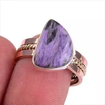 Natural Charoite Gemstone Two Tone 925 Sterling Silver Jewelry Ring Size 8 r1t38
